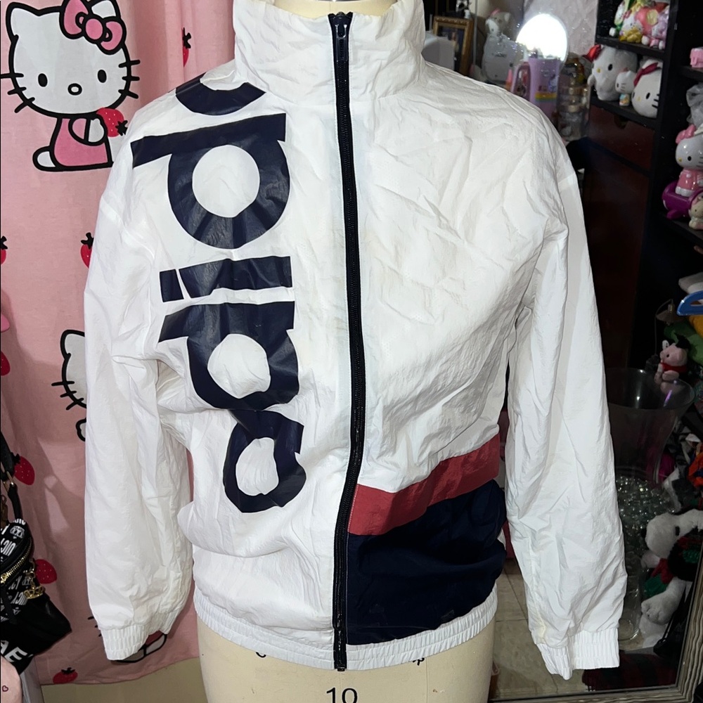 Adidas White Jacket with Navy and Red Accents